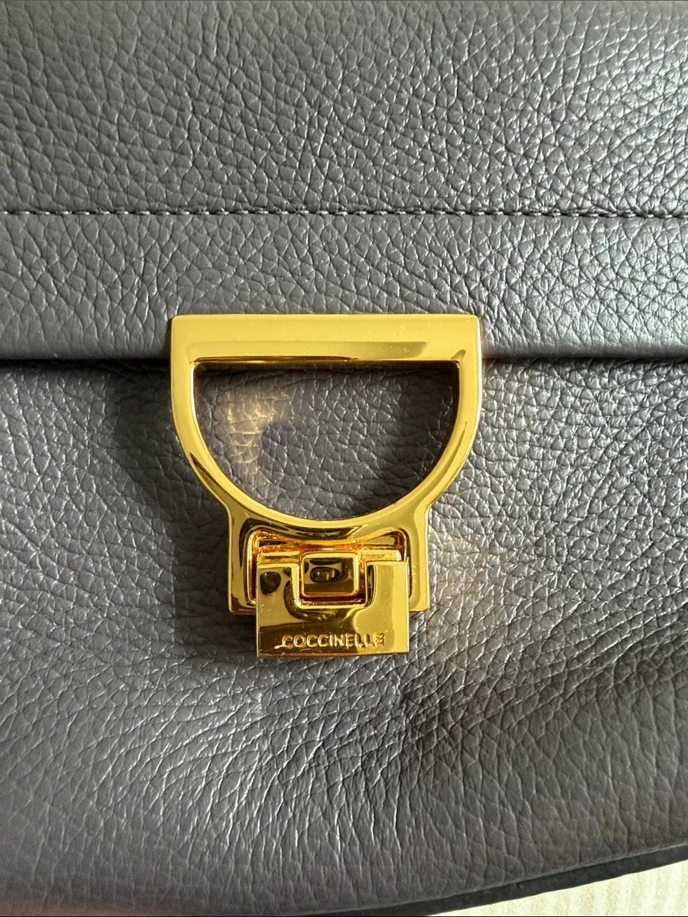 Pebbled Leather Satchel in Charcoal with Gold Hardware
